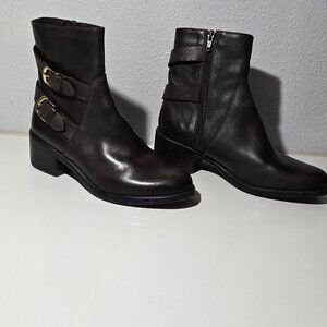 Emanuele Crasto Double Buckle Leather Moto Brown Boots, Size 7.5, EUR 38